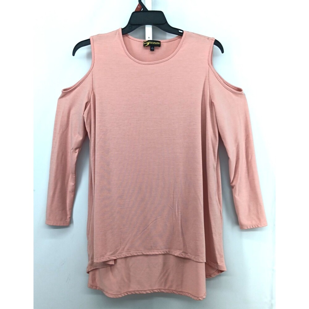 Serena Williams Blouse Women Large Pink Round Neck Cold Shoulder Casual Top